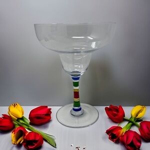 1 Fiesta Colorful Hand Painted Glass Margarita Glass. Replacement.